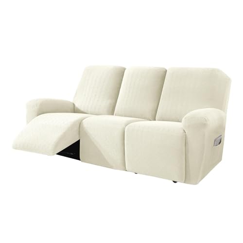 JHOMHF Stretch Sofabezug for 1/2/3 Sitzer Jacquard Sofabezüge for Liegesofas elastischer Möbelschutzbezug maschinenwaschbar(Cream,3 Seater) von JHOMHF