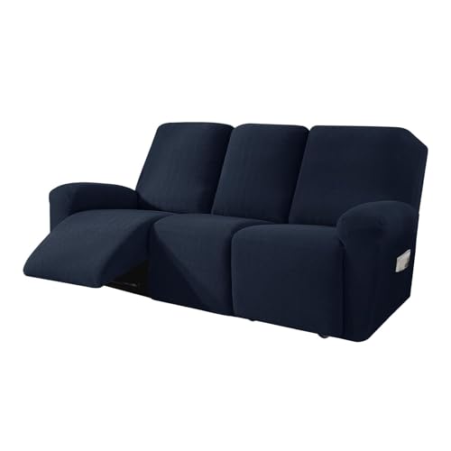 JHOMHF Stretch Sofabezug for 1/2/3 Sitzer Jacquard Sofabezüge for Liegesofas elastischer Möbelschutzbezug maschinenwaschbar(Navy Blue,3 Seater) von JHOMHF