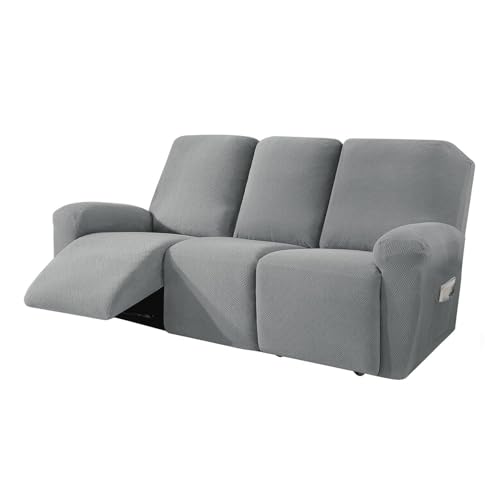 JHOMHF Stretch Sofabezug for 1 2 3 Sitzer Sofas Jacquard-Sofabezug mit rutschfestem Möbelschutz (Light Gray,3 Seater) von JHOMHF