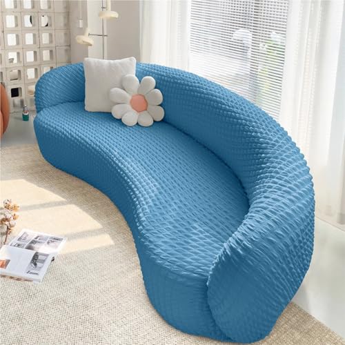 JHOMHF Stretch-Sofabezug, halbrund, gebogen, rutschfest, moderner Schonbezug for Männer und Frauen(Lake Blue,4seat [ 92-118 inch]) von JHOMHF