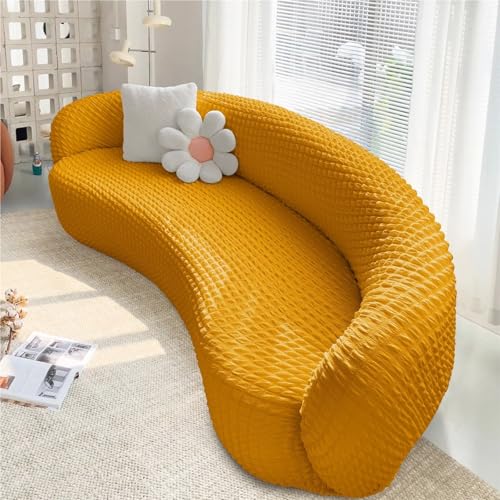 JHOMHF Stretch-Sofabezug, halbrund, gebogen, rutschfest, moderner Schonbezug for Männer und Frauen(Turmeric,1 seat [37-57 inch]) von JHOMHF