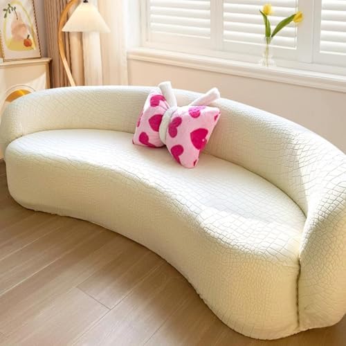 JHOMHF Stretch-Sofabezug halbrund gebogen rutschfest moderner Sofabezug in Wolkenform for Wohnzimmermöbel(Beige,3 seat [72-92 inch]) von JHOMHF