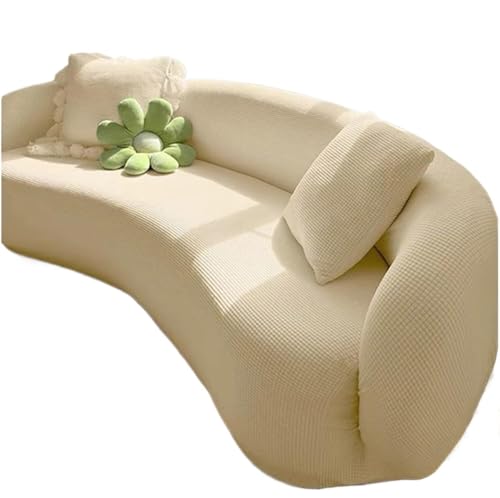 JHOMHF Stretch Sofabezug in Halbkreisform, gebogen for Wohnzimmer waschbar Sofabezug(Beige,2 seat [55-73 in]) von JHOMHF