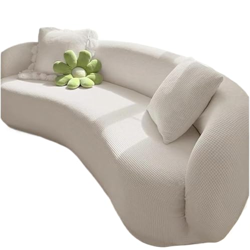 JHOMHF Stretch Sofabezug in Halbkreisform, gebogen for Wohnzimmer waschbar Sofabezug(White,3 seat [72-92 in]) von JHOMHF
