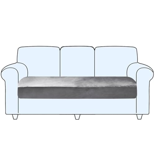 JHOMHF Stretch Sofakissenbezüge aus Samt abnehmbar weich waschbar Ersatz Sitzkissen universell passende Couch-Schonbezüge for Wohnzimmersofas(Light Grey,Large) von JHOMHF