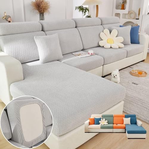 JHOMHF Universelle Sofabezüge for Männer Und Frauen Dehnbar Waschbar for Sofakissen Passend for Sofagarnituren Zweisitzer(Light Grey,Large Triple Seat Cover) von JHOMHF