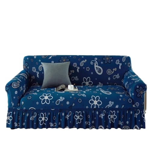 JHOMHF Universeller hochelastischer bedruckter Sofabezug hautfreundlich waschbar atmungsaktiv mit Rock for Sektionssofa mit Liegefunktion(Color2,4 Seater) von JHOMHF