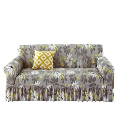JHOMHF Universeller hochelastischer bedruckter Sofabezug hautfreundlich waschbar atmungsaktiv mit Rock for Sektionssofa mit Liegefunktion(Color5,3 Seater) von JHOMHF