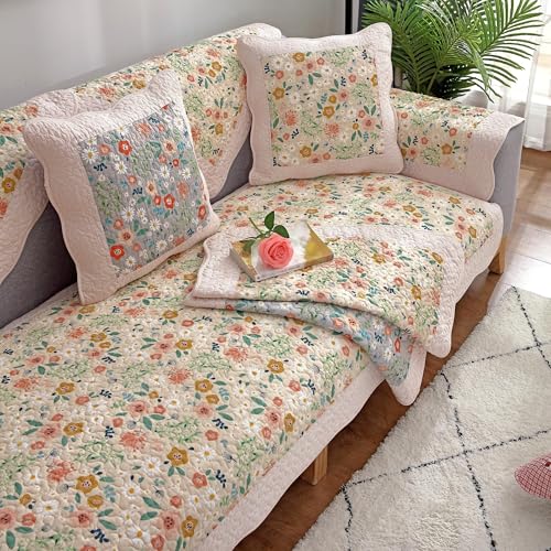 JHOMHF Waschbarer Baumwoll Schonbezug for Sofagarnitur haustierfreundlicher Möbelschutz for Kinder Sofakissenbezug mit Blumenmuster(Color1,90 * 120cm) von JHOMHF
