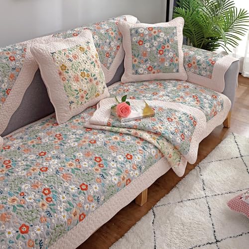 JHOMHF Waschbarer Baumwoll Schonbezug for Sofagarnitur haustierfreundlicher Möbelschutz for Kinder Sofakissenbezug mit Blumenmuster(Color2,90 * 180cm) von JHOMHF