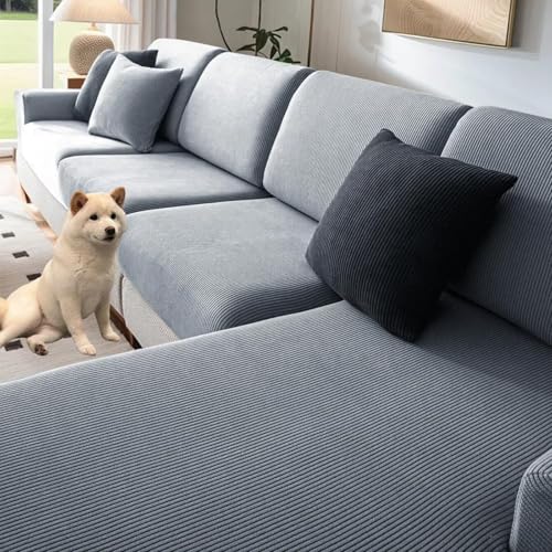 JHOMHF Waschbarer Stretch Sofabezug for L förmiges Sofa, Rutschfester Möbelschutz wasserdichter haustierfreundlicher Schonbezug for L förmige Sofas(Color1,Plus XL Four People) von JHOMHF
