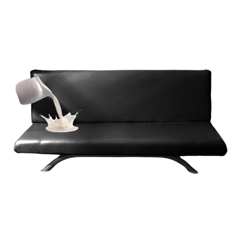 JHOMHF Wasserdichter Futon Couchbezug Schonbezug for Leder Futons armlose Schlafsofas haustierfreundlicher Schutz for Kinder waschbarer Schlafsofabezug(Black,Large) von JHOMHF