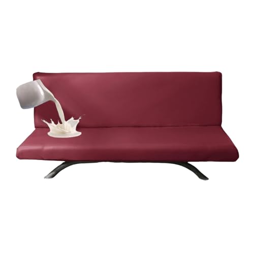 JHOMHF Wasserdichter Futon Couchbezug Schonbezug for Leder Futons armlose Schlafsofas haustierfreundlicher Schutz for Kinder waschbarer Schlafsofabezug(Burgundy,Medium) von JHOMHF