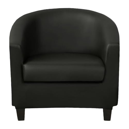 JHOMHF Wasserdichter Schonbezug for Clubsessel aus PU Leder 2 teiliges rutschfestes Stuhlbezug Set for Fässer for die Hotelrezeption das Wohnzimmerbüro(Black) von JHOMHF