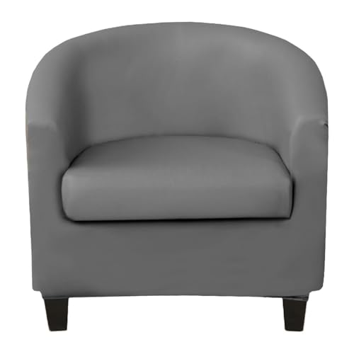 JHOMHF Wasserdichter Schonbezug for Clubsessel aus PU Leder 2 teiliges rutschfestes Stuhlbezug Set for Fässer for die Hotelrezeption das Wohnzimmerbüro(Dark Grey) von JHOMHF
