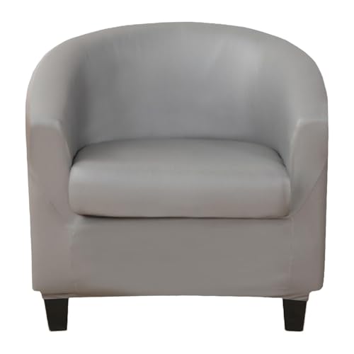 JHOMHF Wasserdichter Schonbezug for Clubsessel aus PU Leder 2 teiliges rutschfestes Stuhlbezug Set for Fässer for die Hotelrezeption das Wohnzimmerbüro(Light Grey) von JHOMHF
