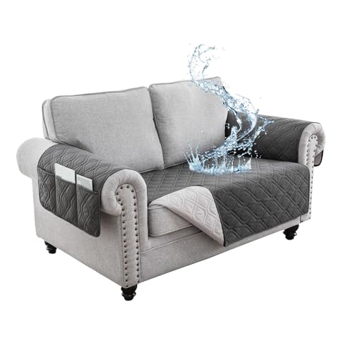 JHOMHF Wasserdichter Sofabezug waschbarer Rutschfester Schonbezug mit Seitentaschen haustierfreundlicher Möbelschutz for Couches und Sofas leicht zu reinigen(Dark Grey,2 Persons Plus) von JHOMHF