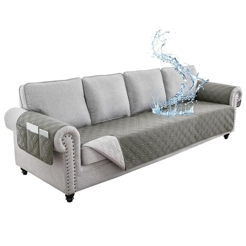 JHOMHF Wasserdichter Sofabezug waschbarer Rutschfester Schonbezug mit Seitentaschen haustierfreundlicher Möbelschutz for Couches und Sofas leicht zu reinigen(Light Grey,4 Persons) von JHOMHF