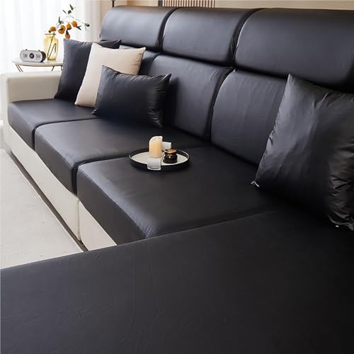 JHOMHF wasserdichte Sofakissenbezüge Stretch Kratzschutzbezug aus Kunst PU Leder for L förmiges Sofa separater Kissenbezug for Wohnzimmermöbel(Black,Backrest Cover M) von JHOMHF