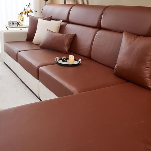 JHOMHF wasserdichte Sofakissenbezüge Stretch Kratzschutzbezug aus Kunst PU Leder for L förmiges Sofa separater Kissenbezug for Wohnzimmermöbel(Brown,Backrest Cover M) von JHOMHF
