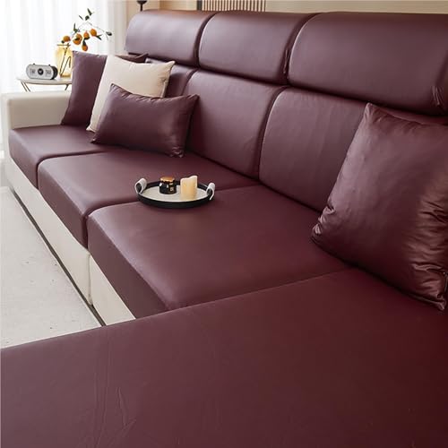 JHOMHF wasserdichte Sofakissenbezüge Stretch Kratzschutzbezug aus Kunst PU Leder for L förmiges Sofa separater Kissenbezug for Wohnzimmermöbel(Wine Red,Backrest Cover M) von JHOMHF
