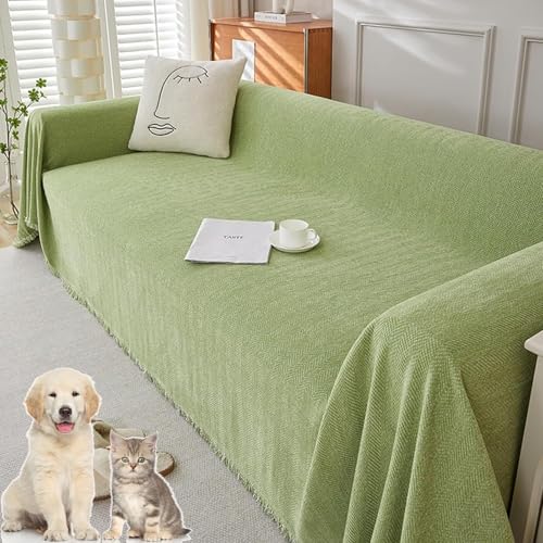 Sofabezug aus Chenille mit Fischgrätenmuster und Quasten waschbar rutschfest Möbelbezug for die Couch haustierfreundlicher Sofaschutz for alle Jahreszeiten(ColorC,180*230CM/70.8*90.5 inches) von JHOMHF