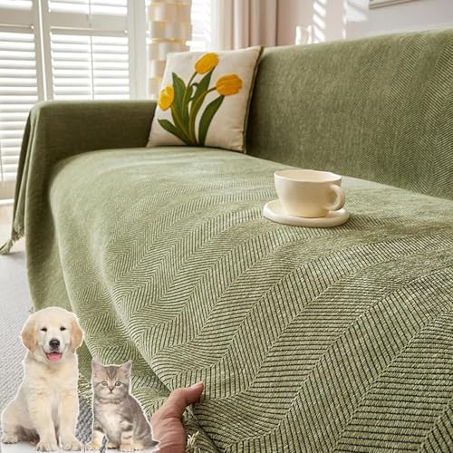 Sofabezug aus Chenille mit Fischgrätenmuster und Quasten waschbar rutschfest Möbelbezug for die Couch haustierfreundlicher Sofaschutz for alle Jahreszeiten(ColorI,180*130CM/70.8*51.1 inches) von JHOMHF