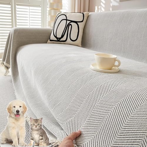 Sofabezug aus Chenille mit Fischgrätenmuster und Quasten waschbar rutschfest Möbelbezug for die Couch haustierfreundlicher Sofaschutz for alle Jahreszeiten(ColorM,180*230CM/70.8*90.5 inches) von JHOMHF