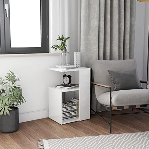 Beistelltisch, Couchtisch Sofatisch Kaffeetisch Wohnzimmertisch Konsolentisch Zeitschriftenständer Teetisch Geeignet für Büro Flur Wohnzimmer Schlafzimmer Hochglanz-Weiß 36x30x56 cm Holzwerkstoff von JHQHSM
