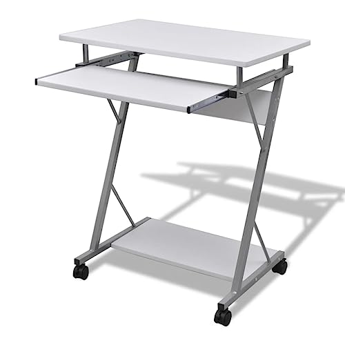 Computertisch Computerwagen PC Tisch Laptop auf Rollen Schreibtisch Bürotisch Gaming-Tisch Desk Schreibtische Empfangstheke Geeignet für Büro Arbeitszimmer Wohnzimmer Spielzimmer weiß von JHQHSM