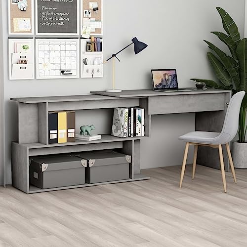 Eckschreibtisch, Desk Schreibtische Computertisch Konsolentisch Bürotisch Gaming-Tisch Geeignet für Spielzimmer Büro Arbeitszimmer Wohnzimmer Betongrau 200x50x76 cm Holzwerkstoff von JHQHSM
