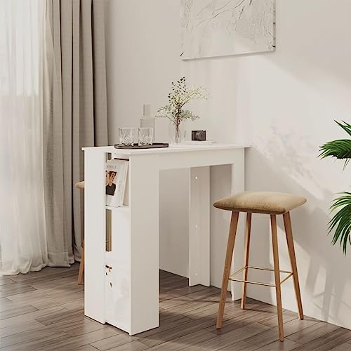 JHQHSM Bartisch mit Regal, Tresentisch Esstisch Küchentisch Hochtisch Wohnzimmertisch Esszimmertische Tisch Geeignet für Bars Bankettsälen Clubs Restaurant Weiß 102x50x103,5 cm Holzwerkstoff von JHQHSM