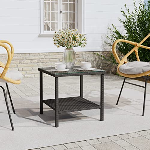 JHQHSM Beistelltisch, Balkontisch Gartentische Couchtisch Sofatisch Kaffeetisch Wohnzimmertisch Side Table Geeignet für Büro Flur Wohnzimmer Schlafzimmer Schwarz 45x45x45 cm Poly Rattan und Hartglas von JHQHSM
