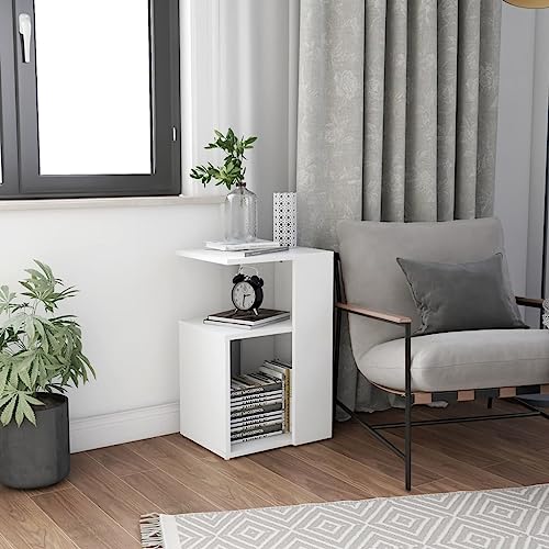 JHQHSM Beistelltisch, Couchtisch Sofatisch Kaffeetisch Wohnzimmertisch Konsolentisch Zeitschriftenständer Teetisch Geeignet für Büro Flur Wohnzimmer Schlafzimmer Weiß 36x30x56 cm Holzwerkstoff von JHQHSM