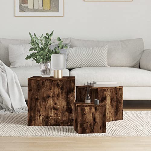 JHQHSM Beistelltisch, Kaffeetisch Couchtisch Konsolentisch Wohnzimmertisch Sofatisch Side Table Teetisch Geeignet für Büro Wohnzimmer Schlafzimmer Flur e 3 STK. Räuchereiche Holzwerkstoff von JHQHSM