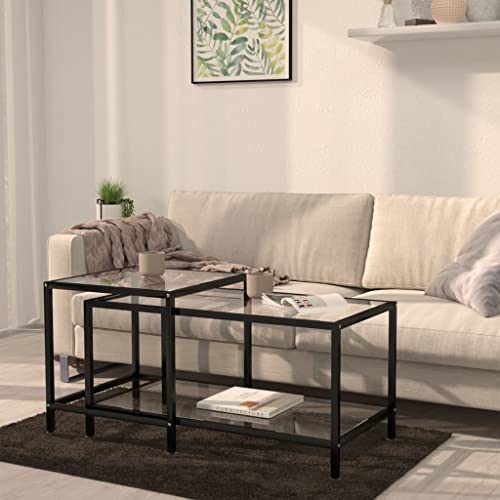JHQHSM Beistelltische 2 STK. Konsolentisch Couchtisch Sofatisch Kaffeetisch Wohnzimmertisch Side Table Teetisch Geeignet für Schlafzimmer Büro Flur Wohnzimmer Hartglas Transparent von JHQHSM