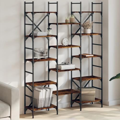 JHQHSM Bücherregal, Bookcase Bücherschrank Aufbewahrungregal Lagerregal Bookshelf Regale Geeignet für Büro Arbeitszimmer Schlafzimmer Flur Räuchereiche 127,5x28,5x172,5 cm Holzwerkstoff von JHQHSM