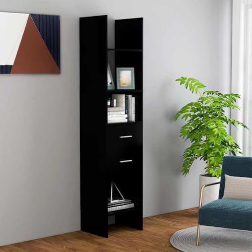 JHQHSM Bücherregal, Lagerregal Bookcase Bücherschrank Aufbewahrungregal Bookshelf Regal Geeignet für Arbeitszimmer Flur Büro Schlafzimmer Schwarz 40x35x180 cm Holzwerkstoff von JHQHSM