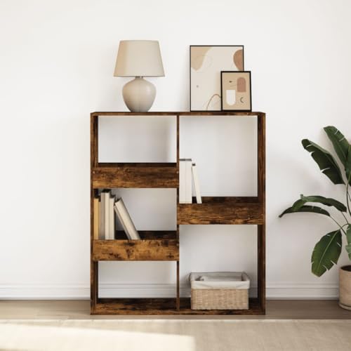 JHQHSM Bücherregal/Raumteiler, Aufbewahrungregal Bücherschrank Lagerregal Bookcase Regale Bookshelf Geeignet für Arbeitszimmer Schlafzimmer Flur Büro Räuchereiche 100x33x115 cm von JHQHSM