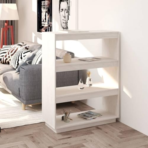 JHQHSM Bücherregal/Raumteiler, Bücherschrank Aufbewahrungregal Bookcase Lagerregal Geeignet für Schlafzimmer Flur Büro Arbeitszimmer Weiß 80x35x103 cm Massivholz Kiefer von JHQHSM