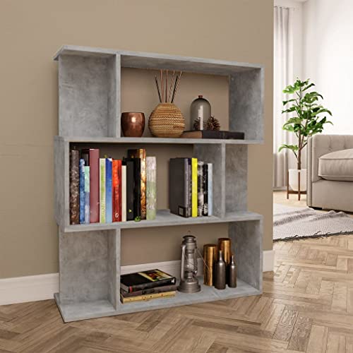 JHQHSM Bücherregal/Raumteiler, Bücherschrank Aufbewahrungregal Lagerregal Bookcase Bookshelf Regal Geeignet für Arbeitszimmer Büro Flur Schlafzimmer Betongrau 80x24x96 cm Holzwerkstoff von JHQHSM