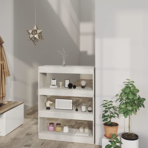 JHQHSM Bücherregal/Raumteiler, Bücherschrank Bookcase Aufbewahrungregal Lagerregal Geeignet für Arbeitszimmer Schlafzimmer Flur Büro Betongrau 80x30x103 cm Holzwerkstoff von JHQHSM