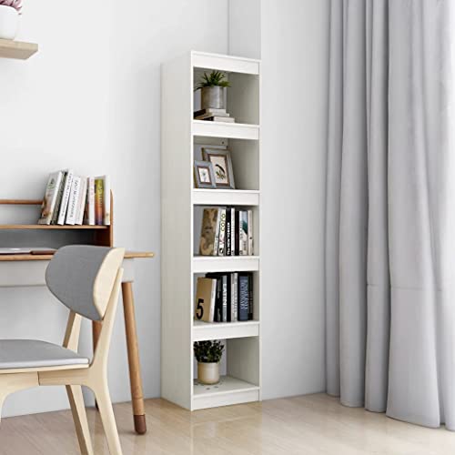 JHQHSM Bücherregal/Raumteiler, Lagerregal Aufbewahrungregal Bookcase Bücherschrank Geeignet für Büro Schlafzimmer Arbeitszimmer Flur Weiß 40x30x167,5 cm Massivholz Kiefer von JHQHSM