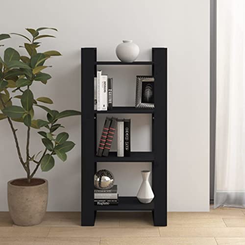 JHQHSM Bücherregal/Raumteiler, Lagerregal Bücherschrank Bookcase Aufbewahrungregal Geeignet für Schlafzimmer Flur Büro Arbeitszimmer Schwarz 60x35x125 cm Massivholz von JHQHSM