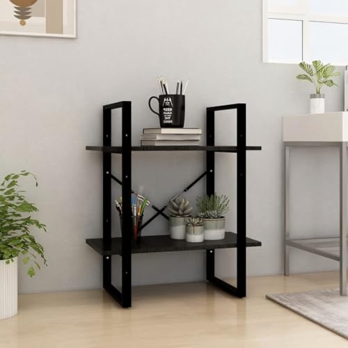 JHQHSM Bücherregal 2 Böden, Bücherschrank Aufbewahrungregal Lagerregal Bookcase Regale Regal Bookshelf Geeignet für Flur Schlafzimmer Arbeitszimmer Büro Schwarz 60x30x70 cm Massivholz Kiefer von JHQHSM