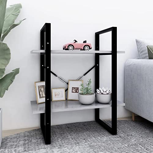 JHQHSM Bücherregal 2 Fächer, Bücherschrank Aufbewahrungregal Lagerregal Bookcase Regale Regal Bookshelf Geeignet für Flur Schlafzimmer Arbeitszimmer Büro Betongrau 60x30x70 cm Holzwerkstoff von JHQHSM