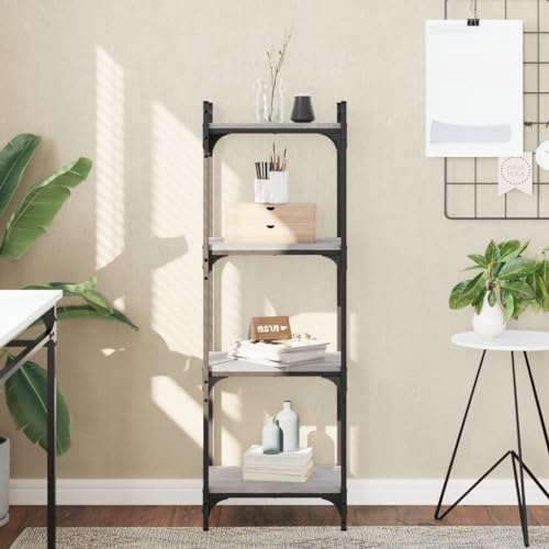 JHQHSM Bücherregal 4 Böden, Aufbewahrungregal Bookcase Lagerregal Bücherschrank Bookshelf Regale Geeignet für Arbeitszimmer Flur Schlafzimmer Büro Grau Sonoma 40x30x120 cm Holzwerkstoff von JHQHSM