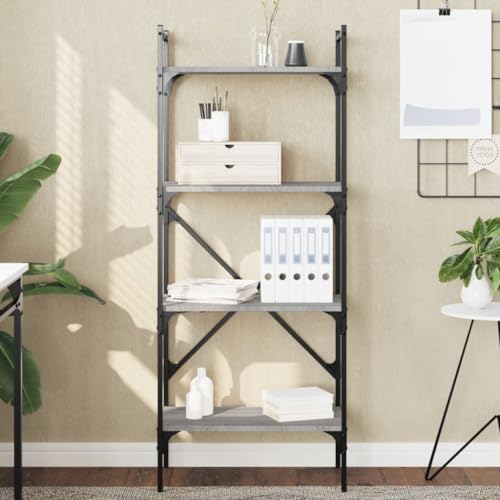 JHQHSM Bücherregal 4 Fächer, Bücherschrank Bookcase Aufbewahrungregal Lagerregal Bookshelf Regale Geeignet für Arbeitszimmer Büro Schlafzimmer Flur Grau Sonoma 56x31,5x138,5 cm Holzwerkstoff von JHQHSM