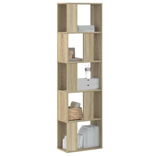 JHQHSM Bücherregal 5 Böden, Lagerregal Bücherschrank Bookcase Aufbewahrungregal Regale Bookshelf Geeignet für Schlafzimmer Flur Büro Arbeitszimmer Sonoma-Eiche 45x23,5x162,5 cm Holzwerkstoff von JHQHSM
