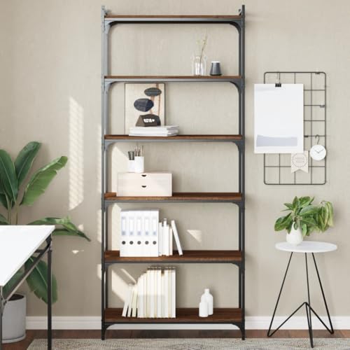 JHQHSM Bücherregal 6 Böden, Aufbewahrungregal Bookcase Lagerregal Bücherschrank Bookshelf Regale Geeignet für Arbeitszimmer Flur Schlafzimmer Büro Braun Eiche-Optik 80x30x188cm Holzwerkstoff von JHQHSM